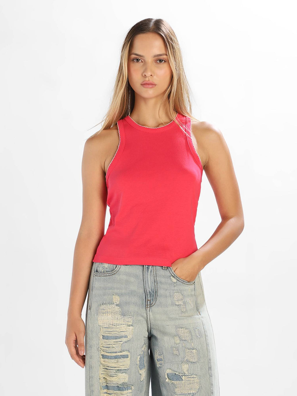 Women'S Solid Slim Fit Pink Tank Top | TT98 - view 3
