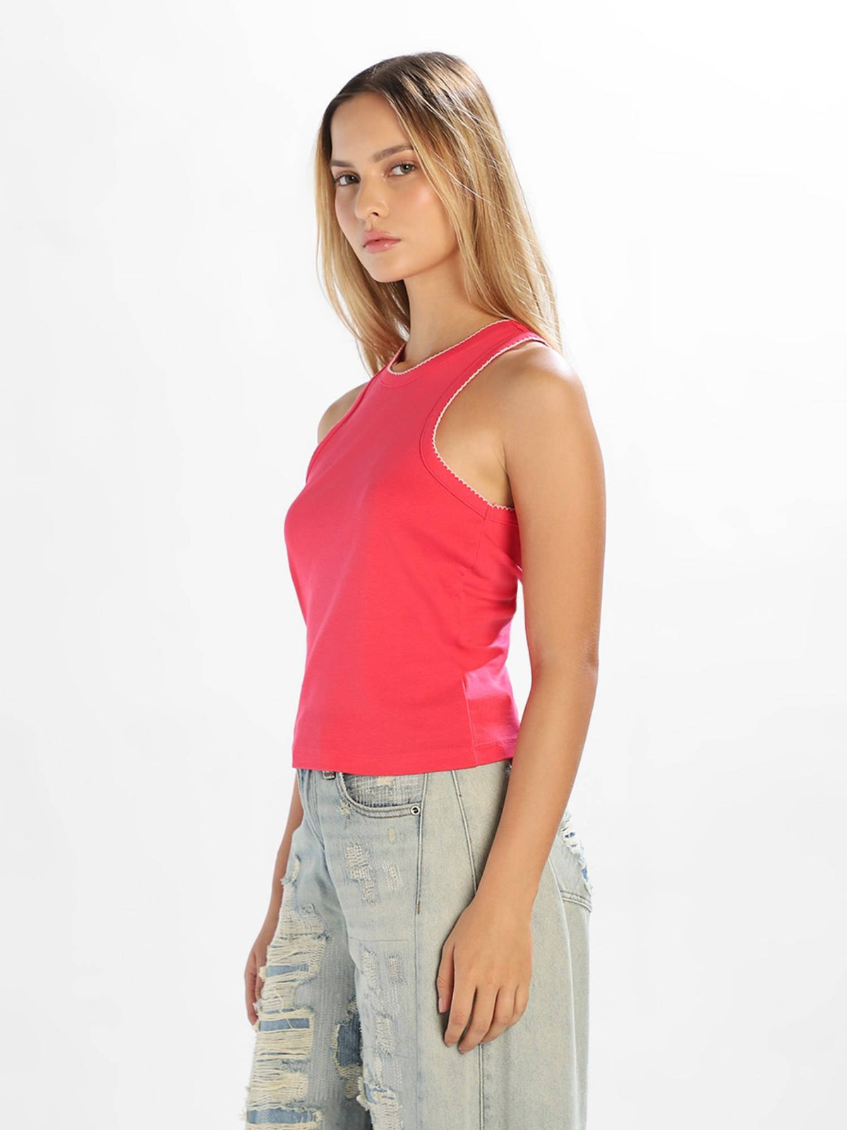 Women'S Solid Slim Fit Pink Tank Top | TT98 - view 5