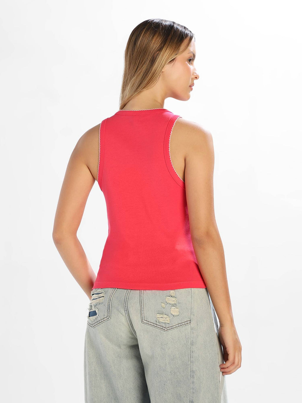 Women'S Solid Slim Fit Pink Tank Top | TT98 - view 6