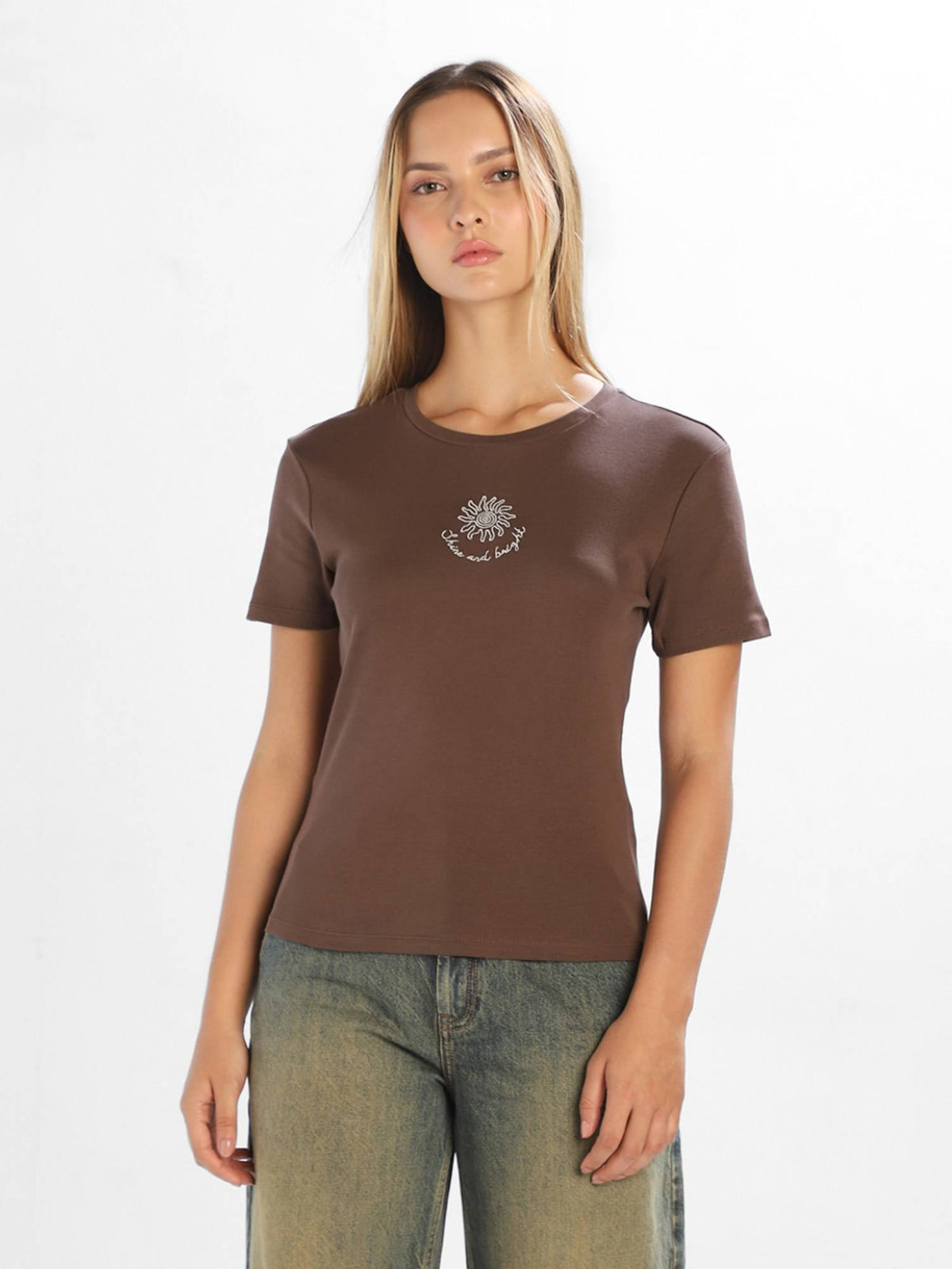 Women'S Embroidery Regular Fit Brown T-Shirt | TS56 - view 3