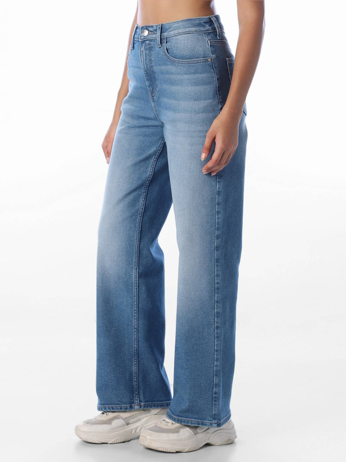 Women'S Solid Straight Fit Blue Jeans | BG78 - view 4