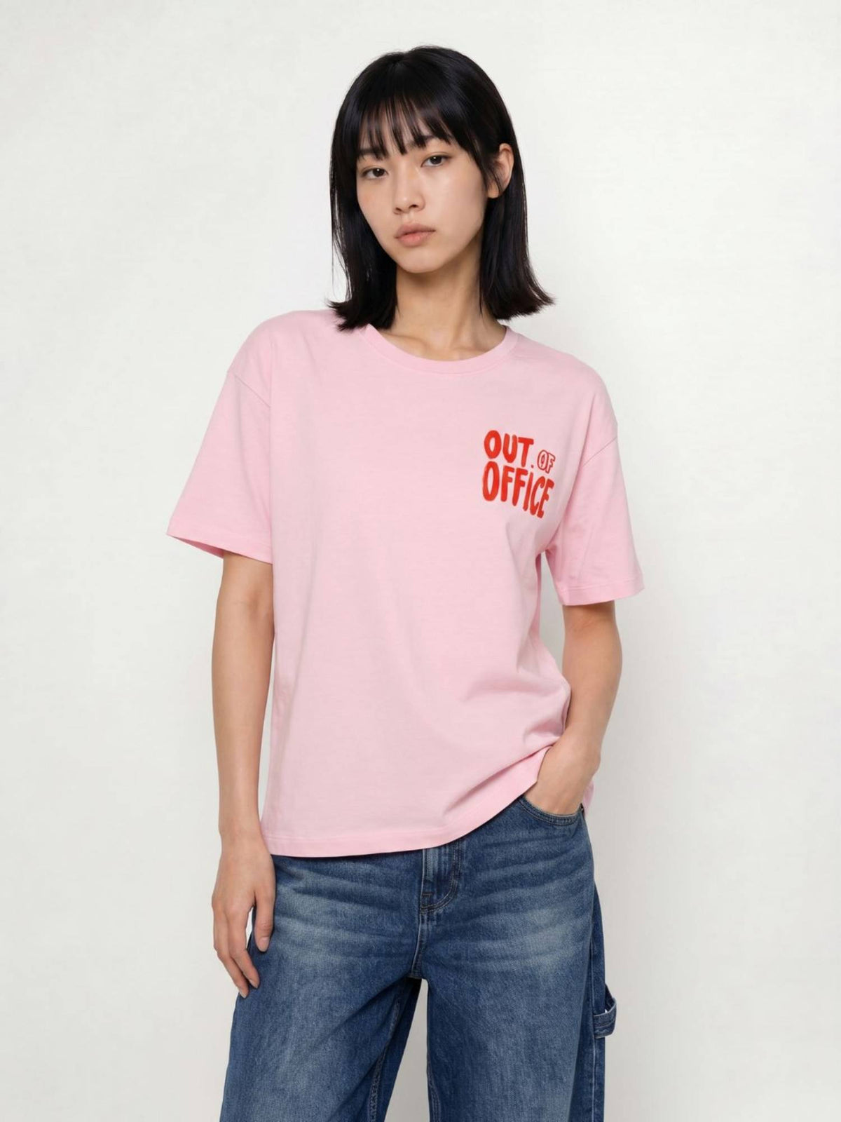 Women'S Typographic Regular Fit Pink T-Shirt | O24 - view 3