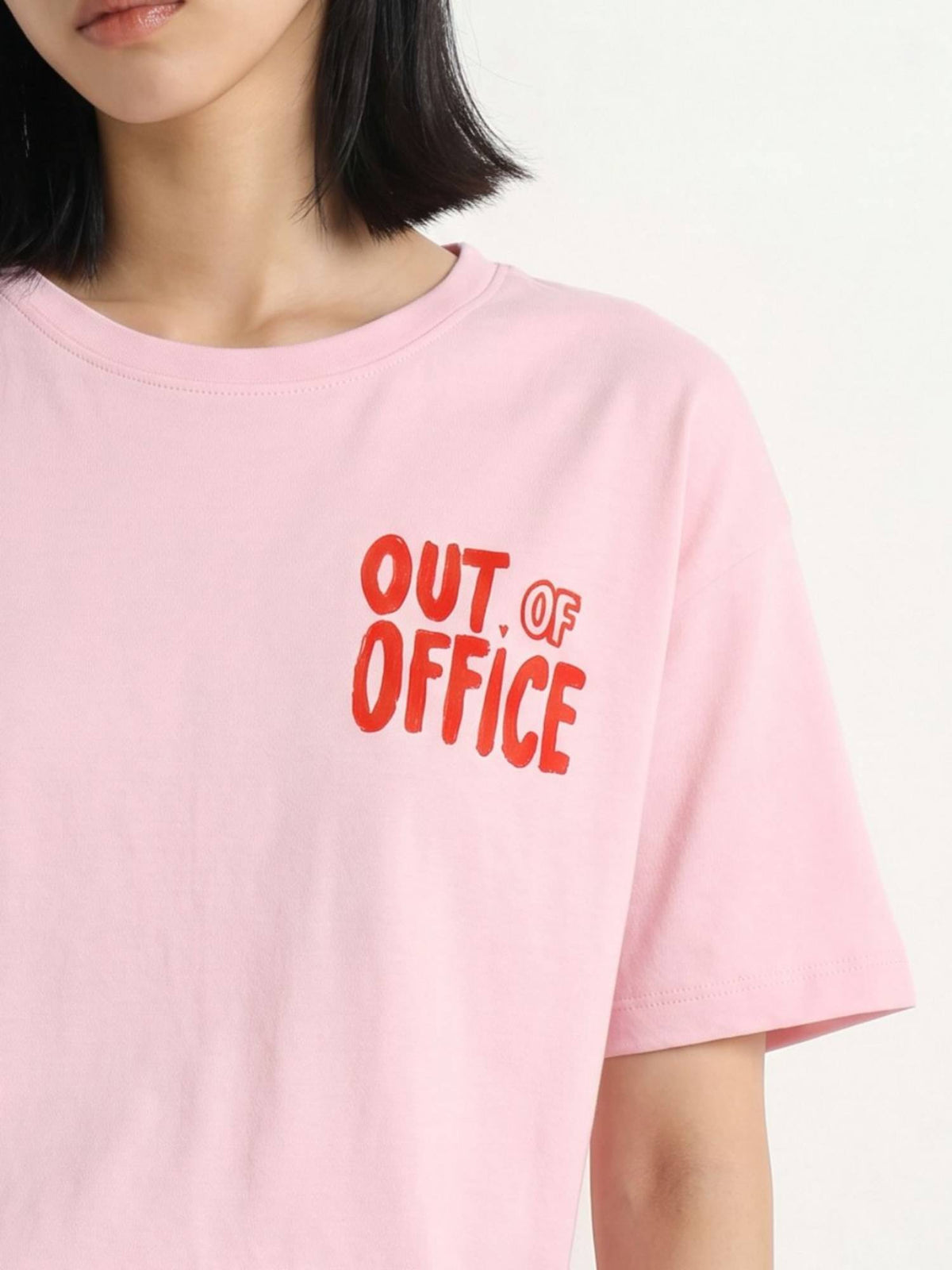 Women'S Typographic Regular Fit Pink T-Shirt | O24 - view 4