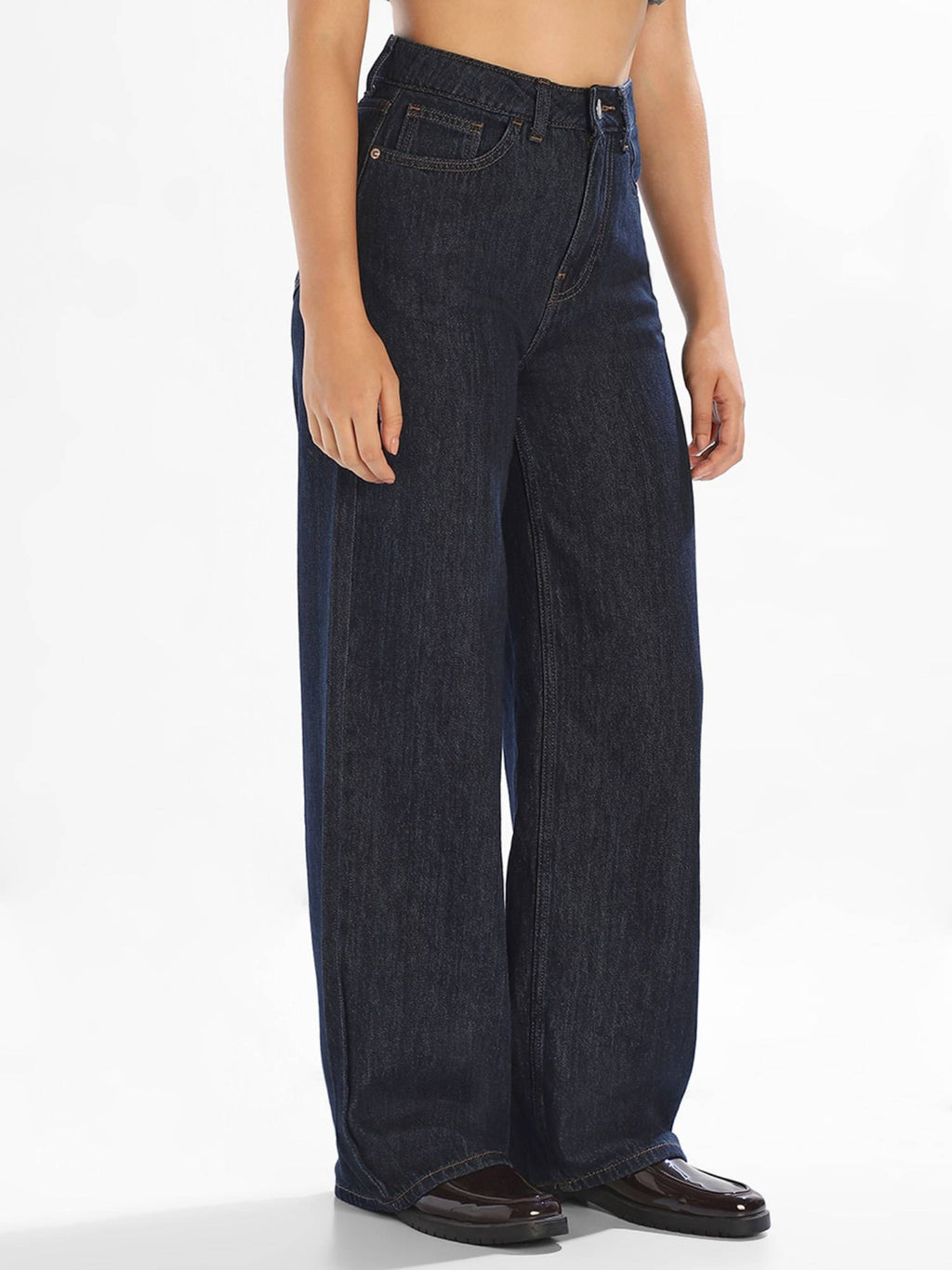 Women'S Solid Loose Fit Blue Jeans | BG78 - view 4