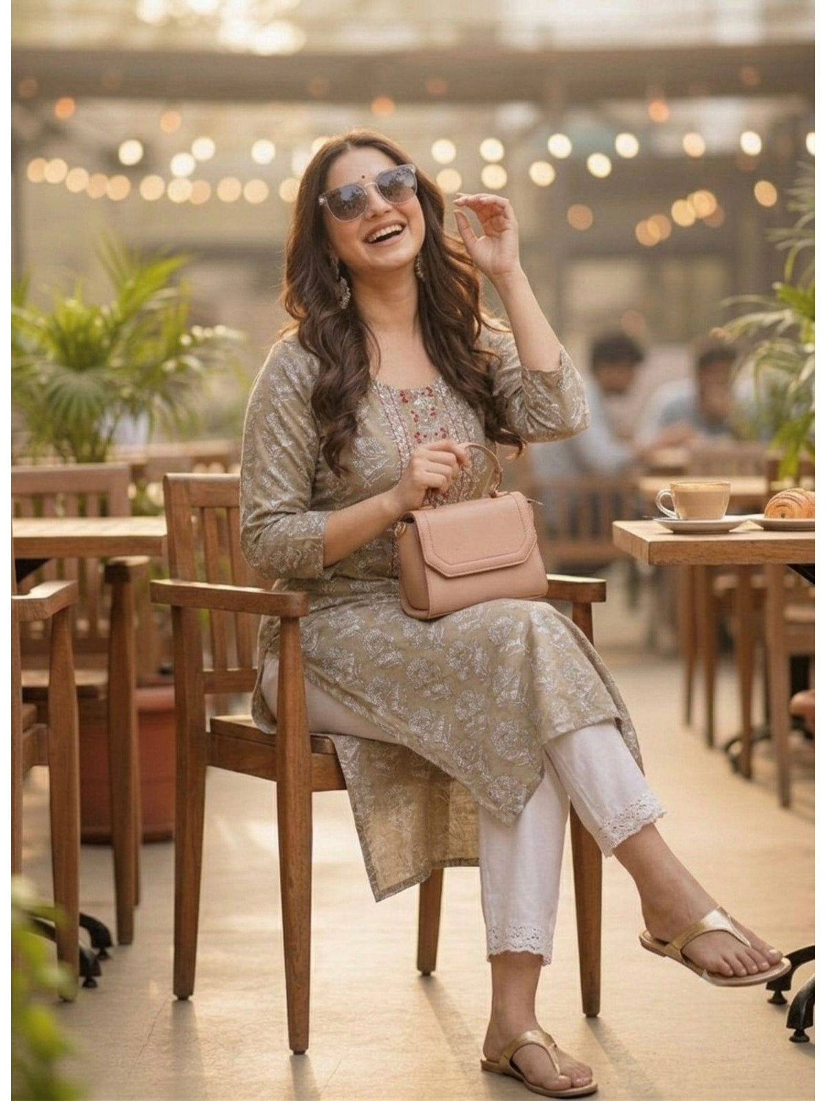 Beige Cotton Printed Embroidered Kurta | FY93 - view 3