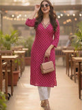 Magenta Cotton Printed Embroidered Kurta | FY93 - view 1