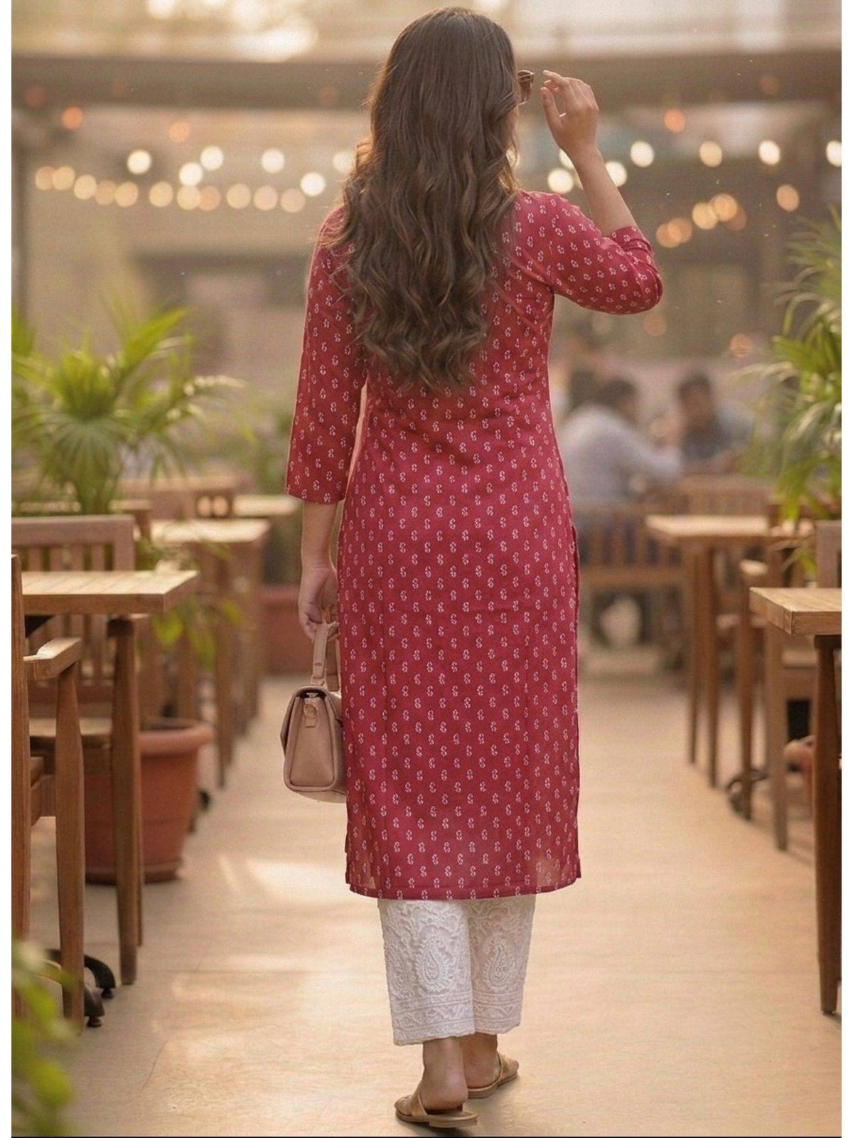 Magenta Cotton Printed Embroidered Kurta | U3S - view 2