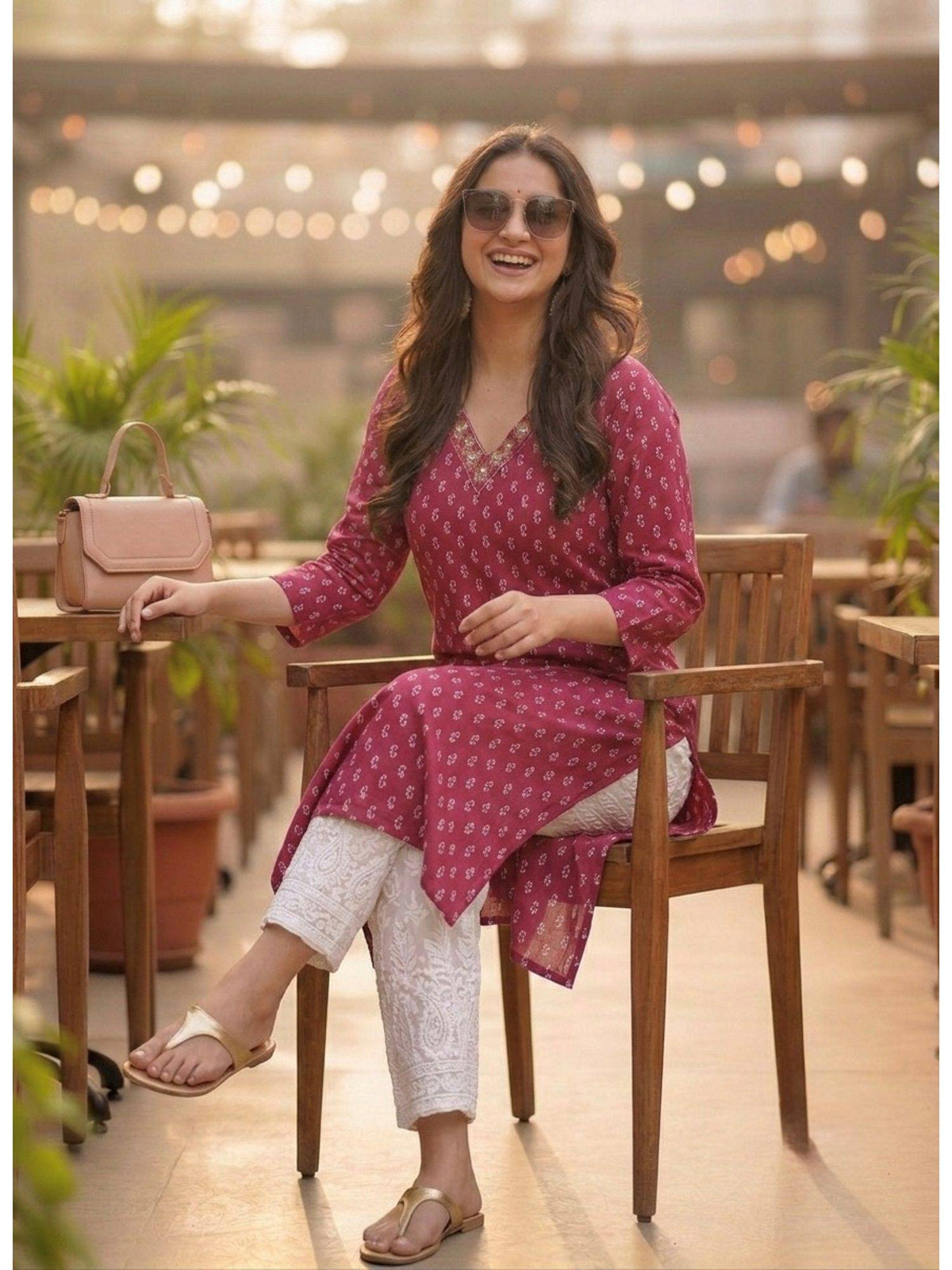 Magenta Cotton Printed Embroidered Kurta | U3S - view 3