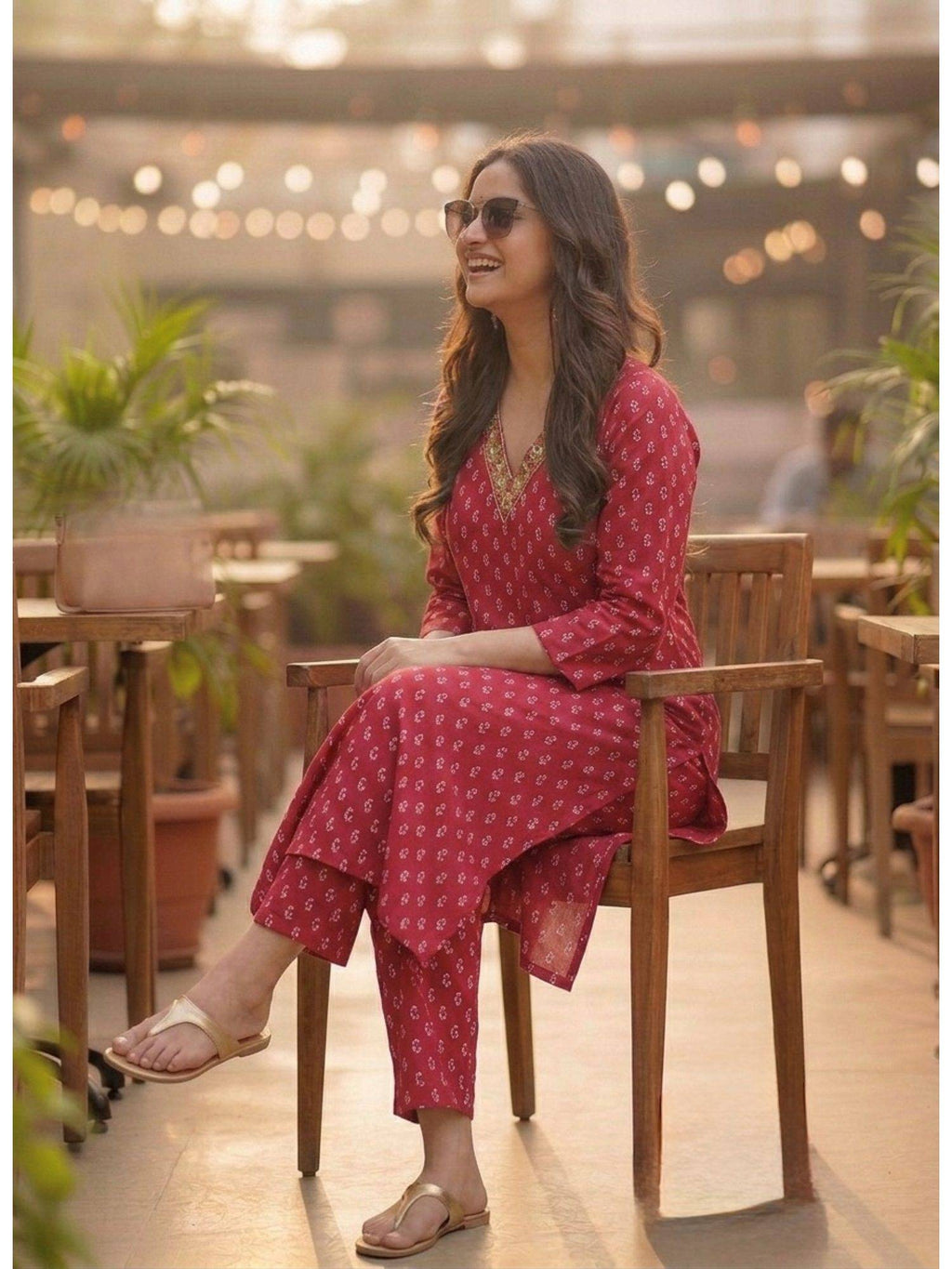 Magenta Cotton Printed Embroidered Kurta | U3S - view 4