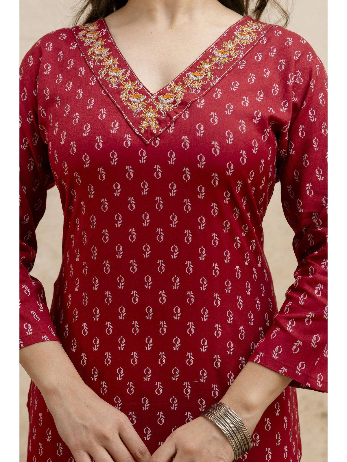 Magenta Cotton Printed Embroidered Kurta | FY93 - view 5