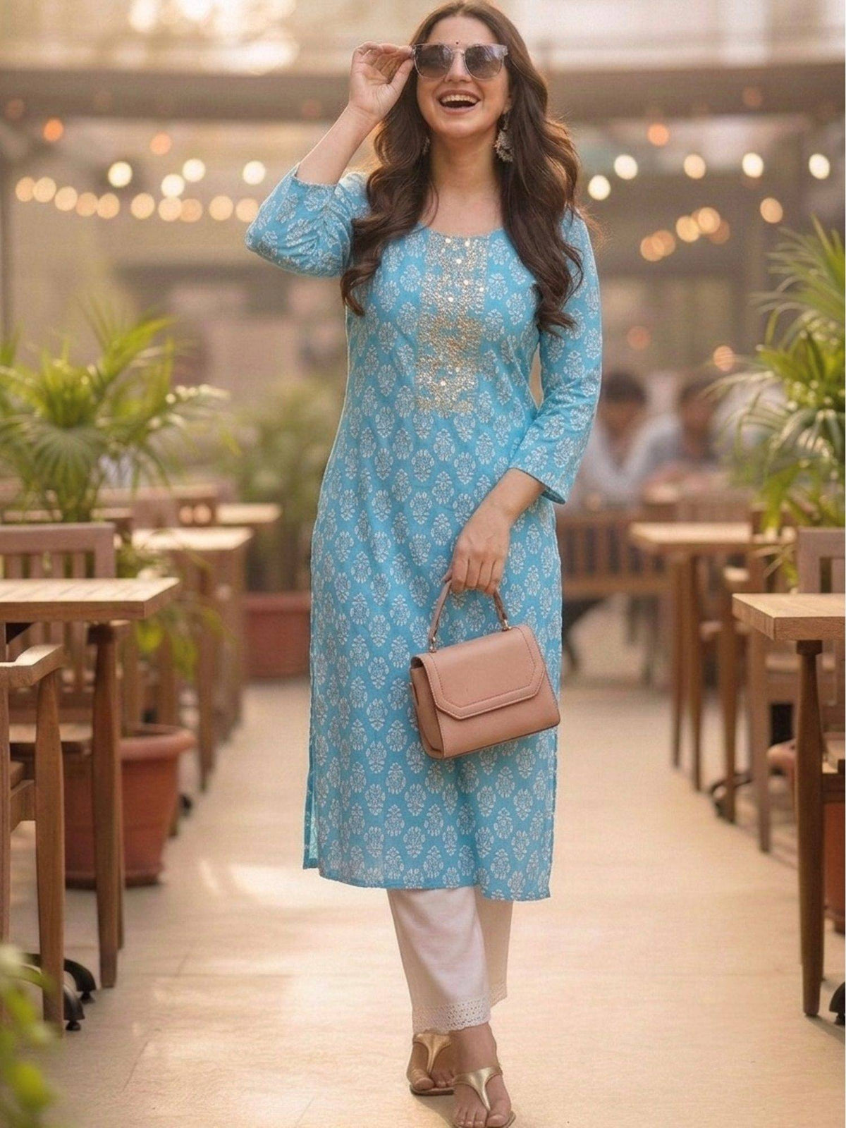 Green Cotton Printed Embroidered Kurta | KDG - view 11