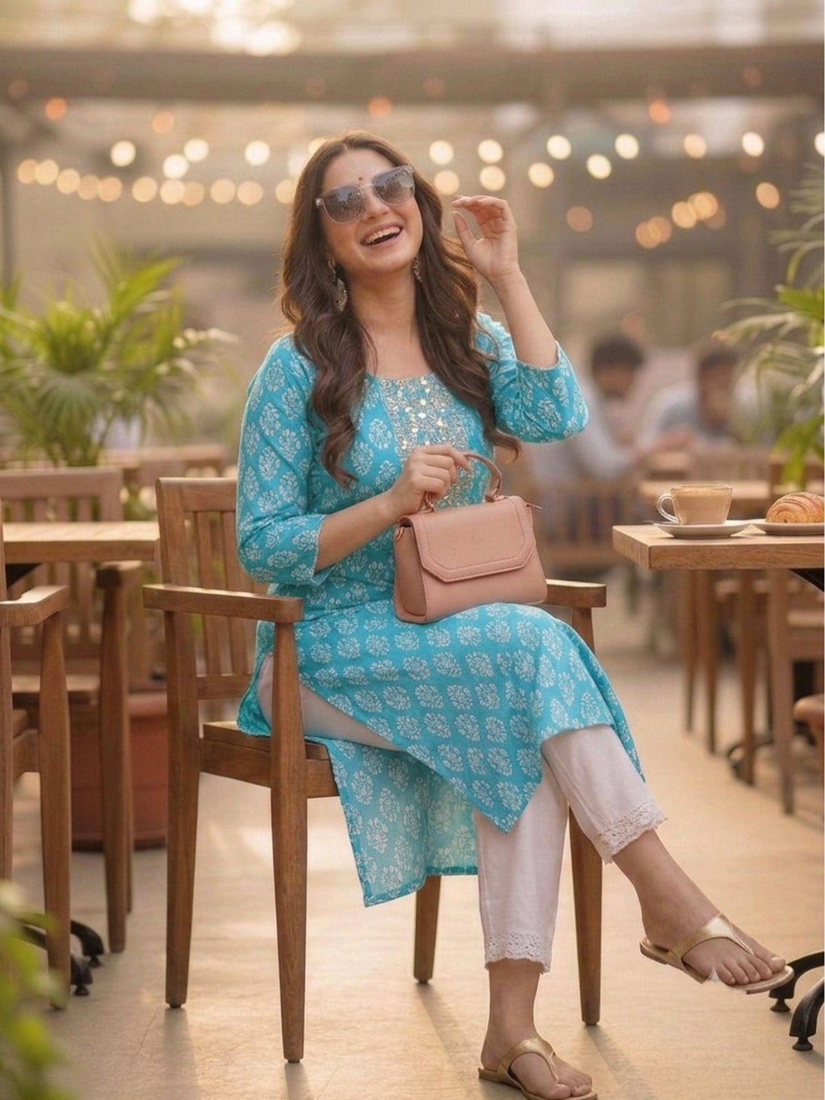 Green Cotton Printed Embroidered Kurta | KDG - view 14
