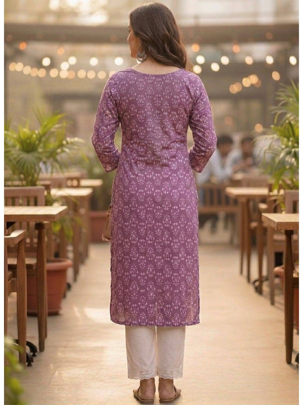 Blue Cotton Printed Embroidered Kurta | FY93 - view 12