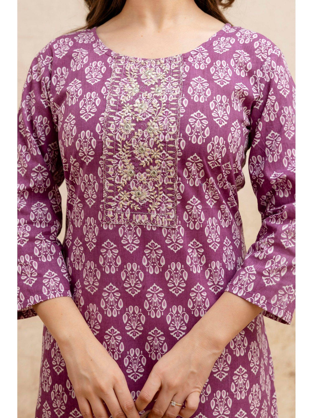 Blue Cotton Printed Embroidered Kurta | FY93 - view 15