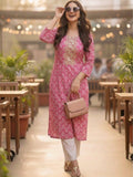 Blue Cotton Printed Embroidered Kurta | U3S - view 6