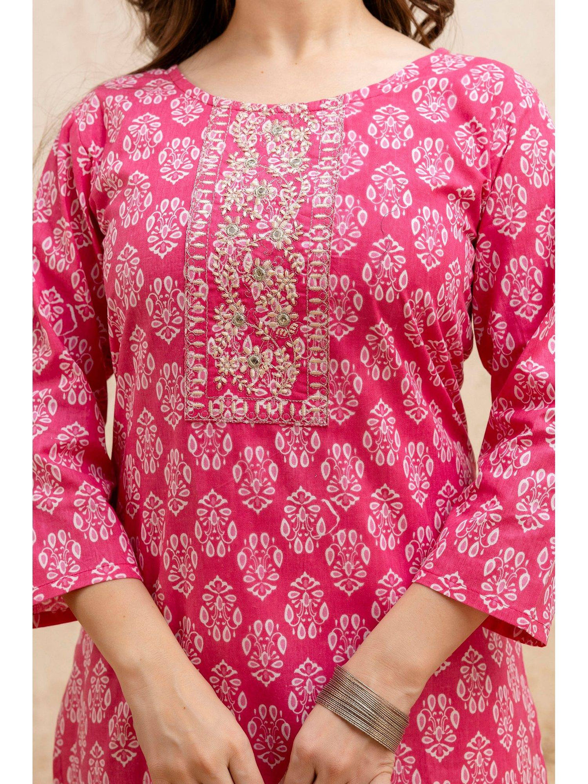 Blue Cotton Printed Embroidered Kurta | U3S - view 10