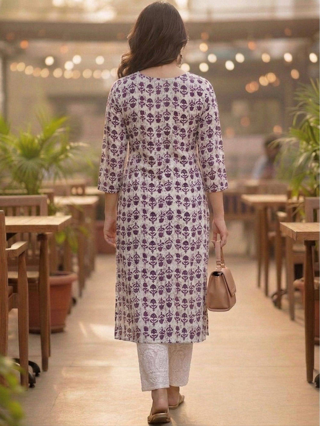 Purple Cotton Printed Embroidered Kurta | KDG - view 2