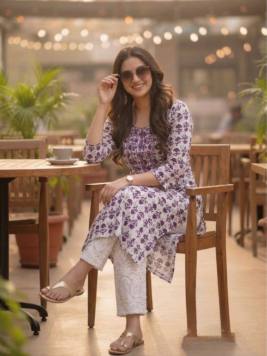 Purple Cotton Printed Embroidered Kurta | KDG - view 3