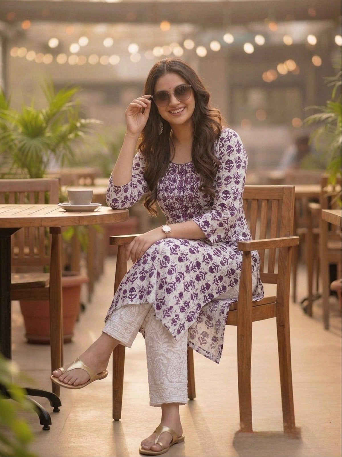 Purple Cotton Printed Embroidered Kurta | KDG - view 3