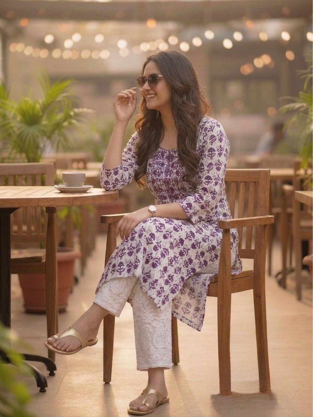 Purple Cotton Printed Embroidered Kurta | FY93 - view 4