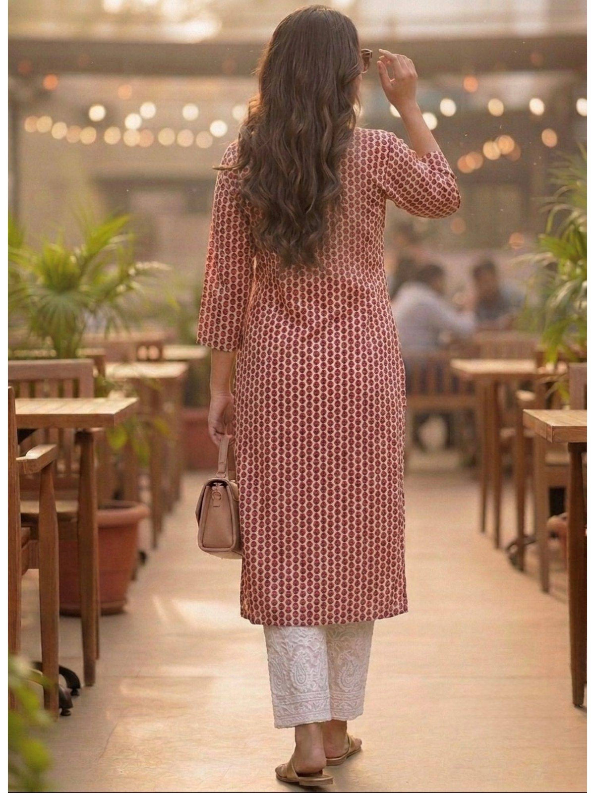 Pink Cotton Printed Embroidered Kurta | FY93 - view 2