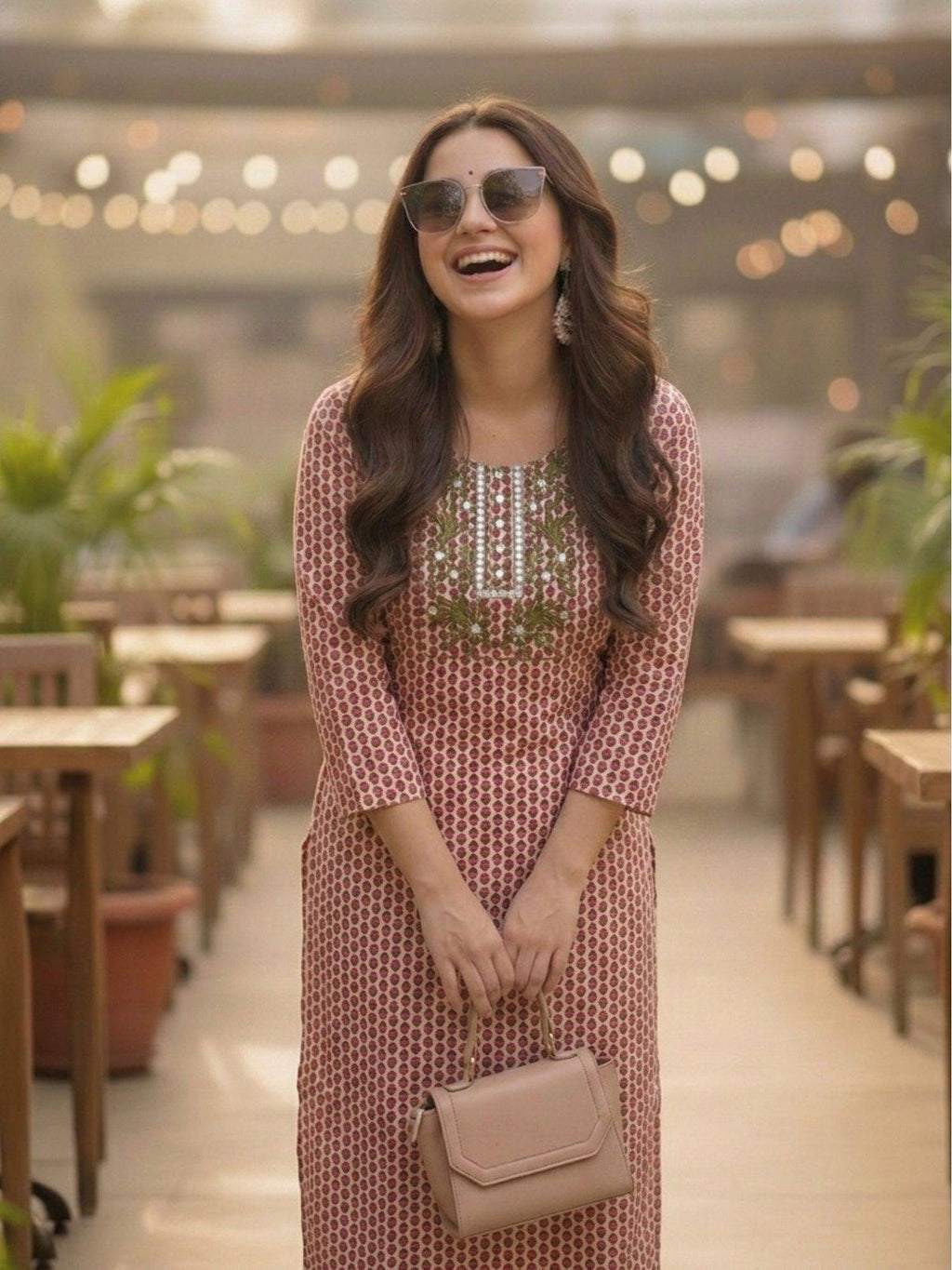 Pink Cotton Printed Embroidered Kurta | FY93 - view 3