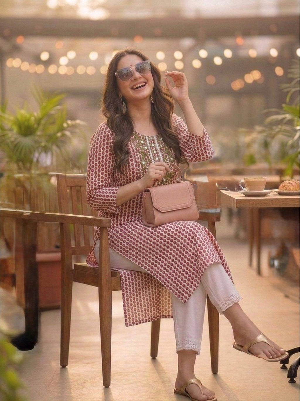 Pink Cotton Printed Embroidered Kurta | FY93 - view 4