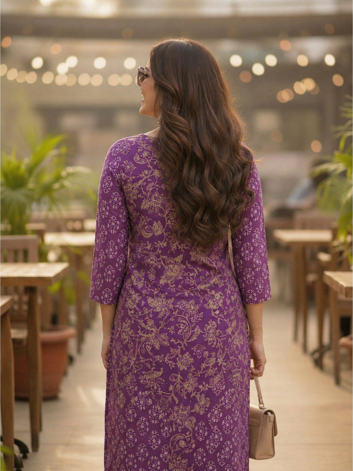 Purple Cotton Printed Embroidered Kurta | U3S - view 2