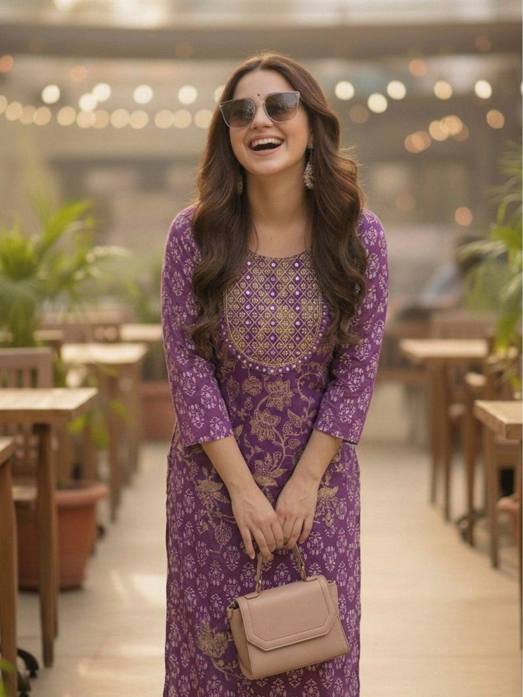 Purple Cotton Printed Embroidered Kurta | FY93 - view 4