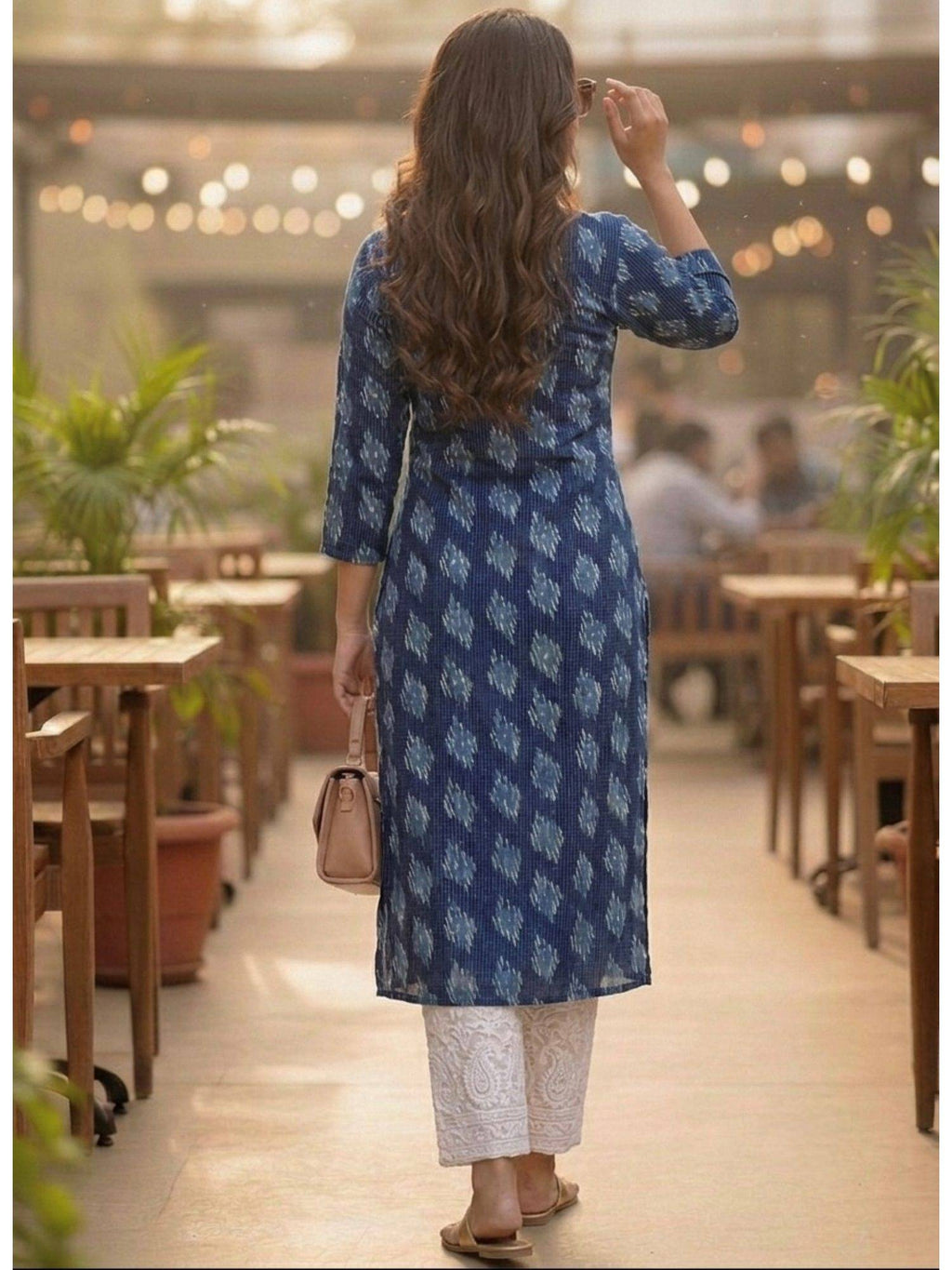 Blue Cotton Printed Embroidered Kurta | KDG - view 2