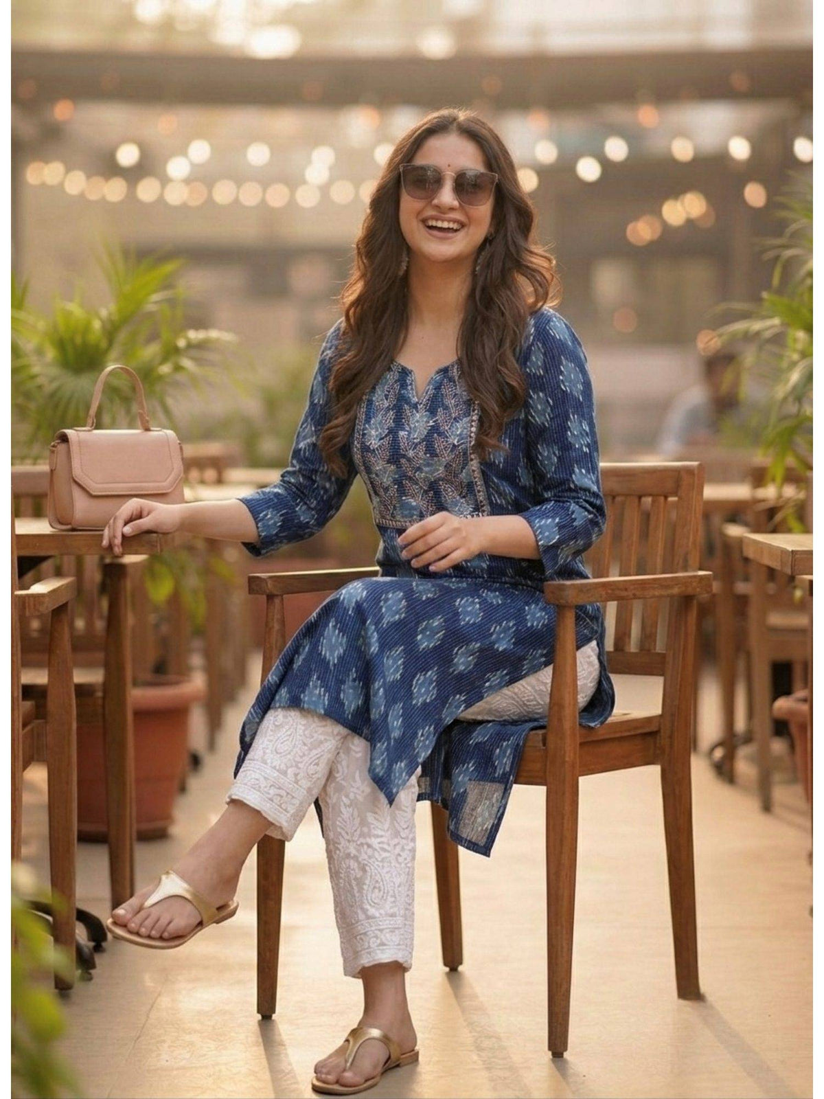 Blue Cotton Printed Embroidered Kurta | KDG - view 3