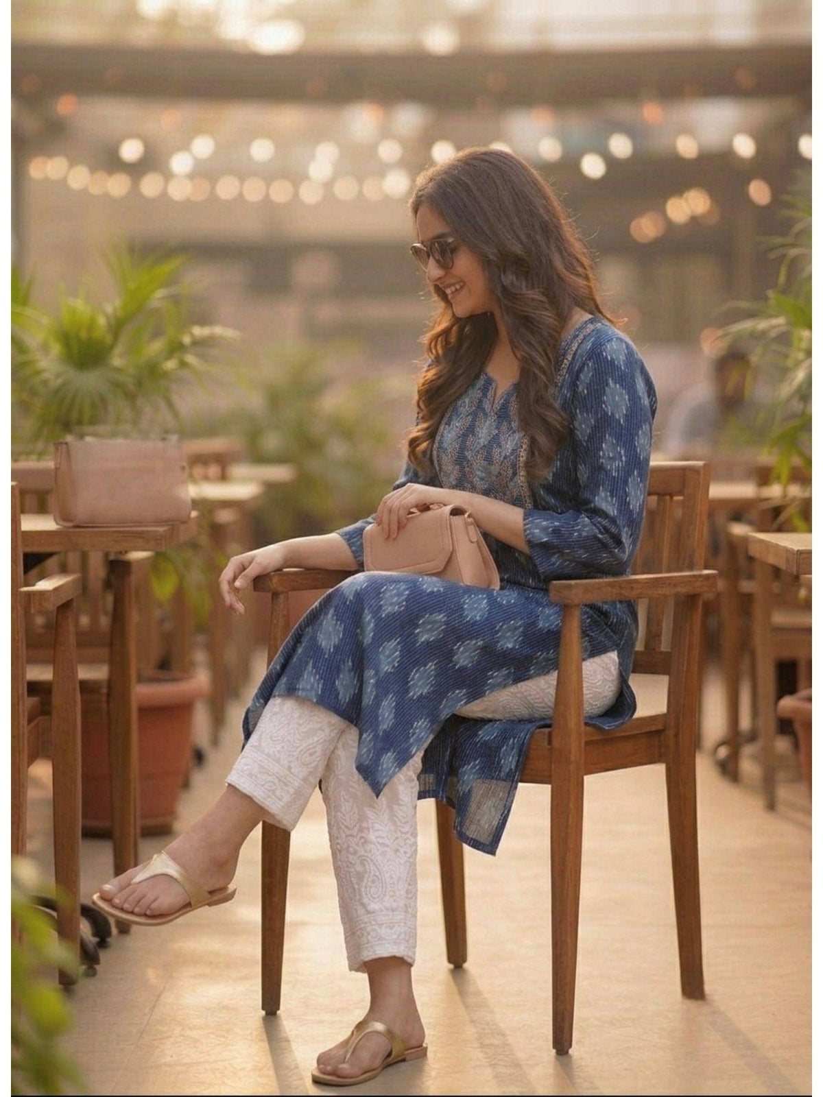 Blue Cotton Printed Embroidered Kurta | FY93 - view 4