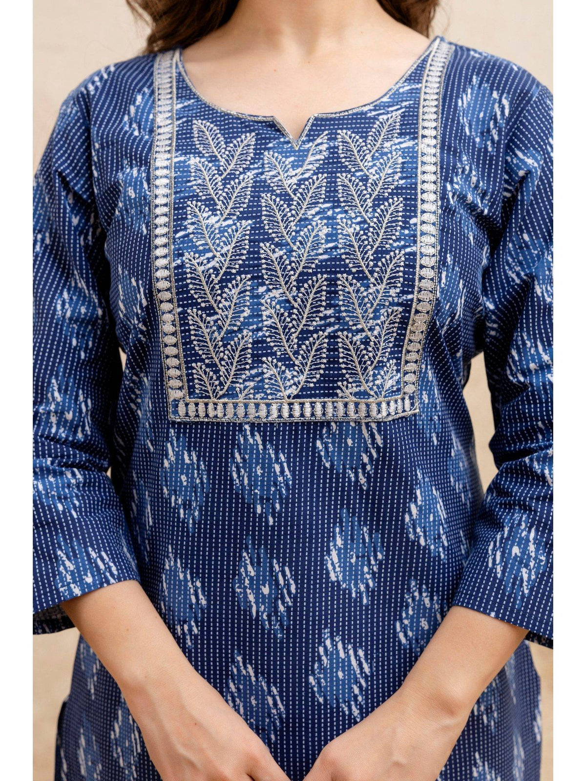 Blue Cotton Printed Embroidered Kurta | FY93 - view 5