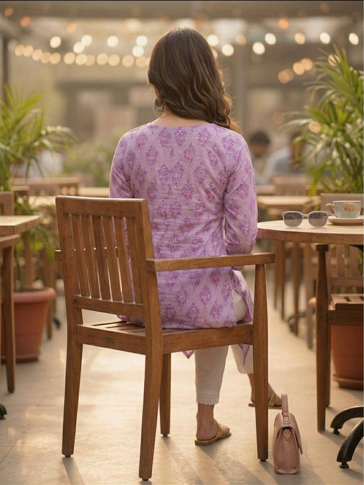 Purple Cotton Printed Embroidered Kurta | FY93 - view 2