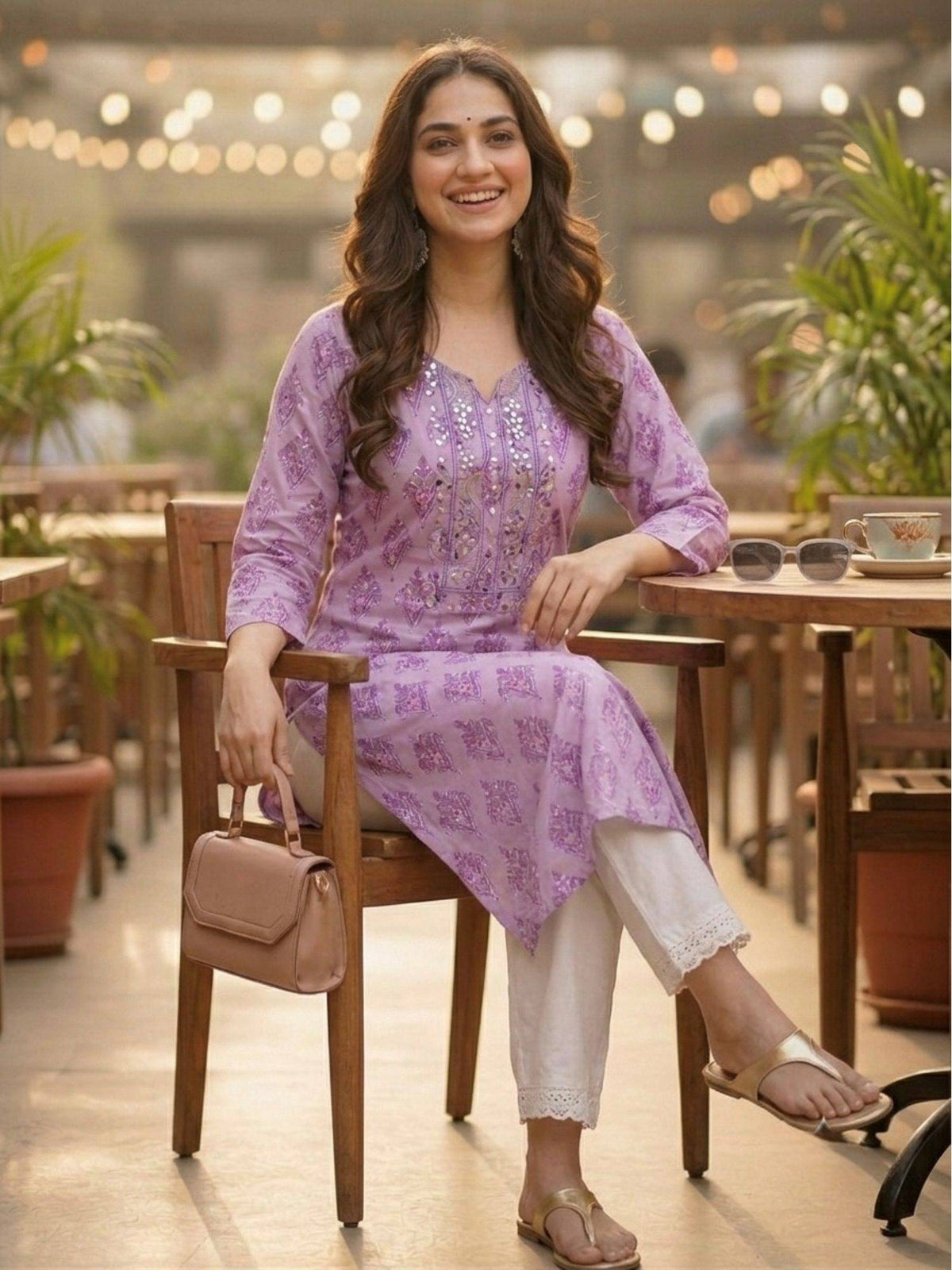 Purple Cotton Printed Embroidered Kurta | FY93 - view 3