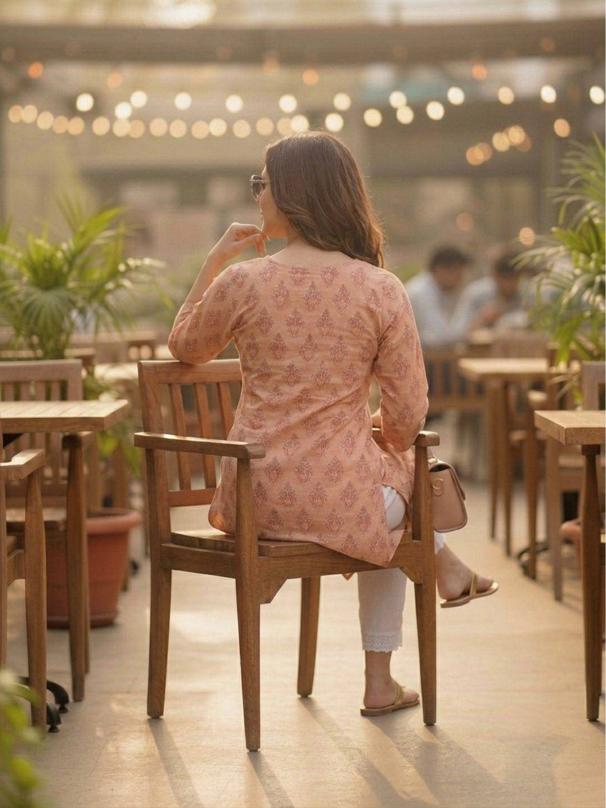 Peach Cotton Printed Embroidered Kurta | U3S - view 2