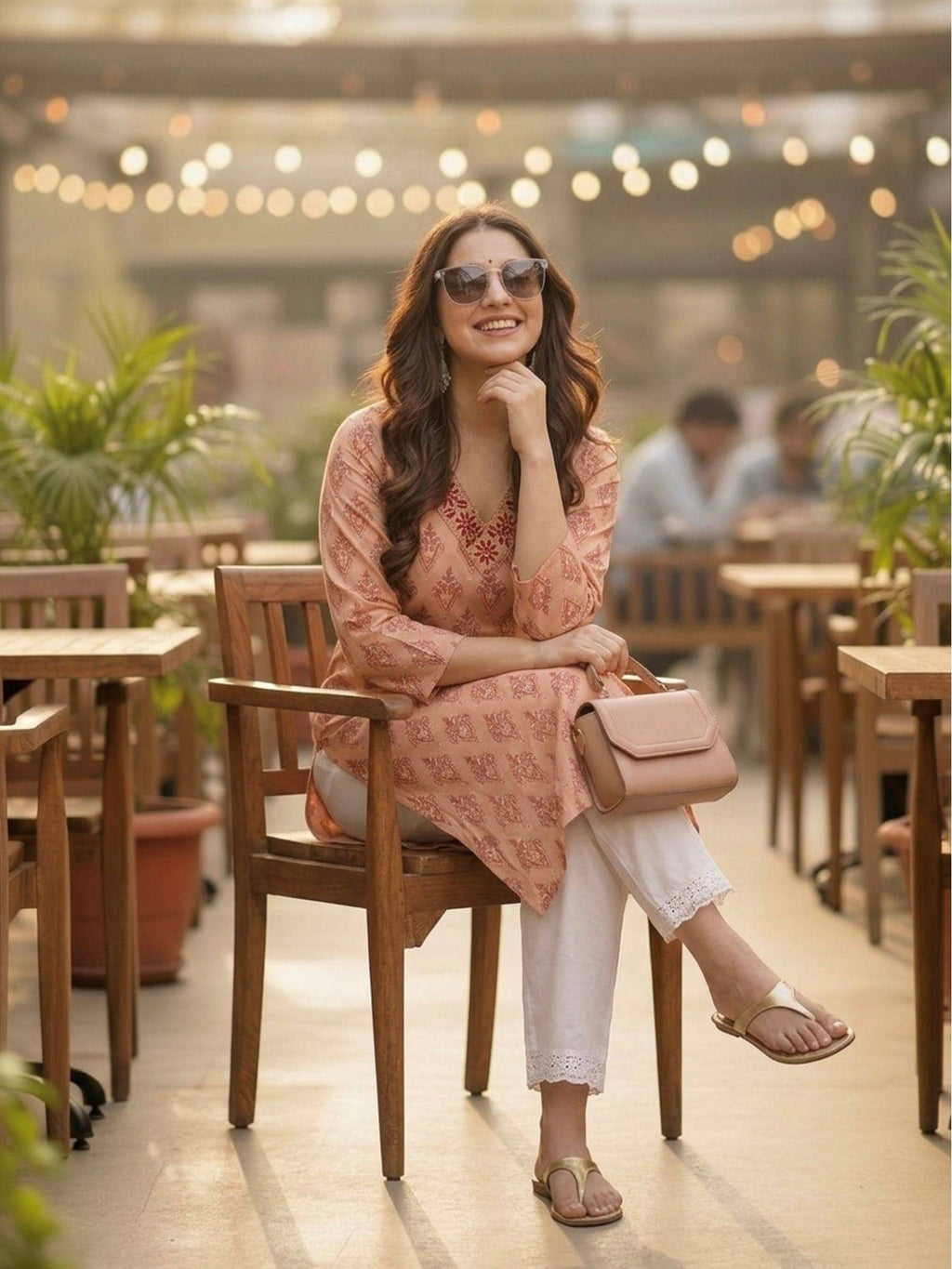 Peach Cotton Printed Embroidered Kurta | FY93 - view 3