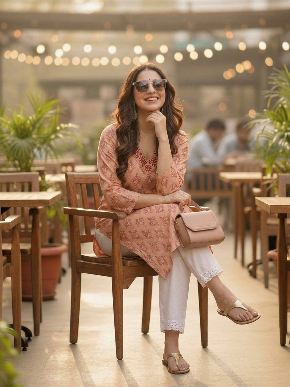 Peach Cotton Printed Embroidered Kurta | FY93 - view 3
