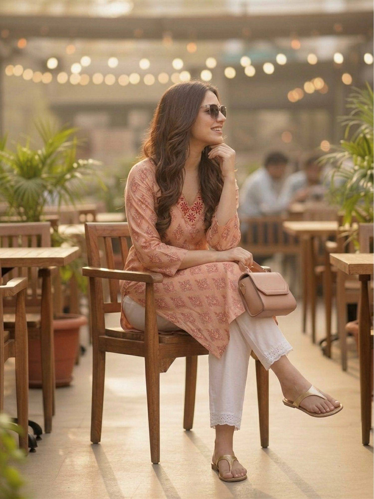 Peach Cotton Printed Embroidered Kurta | U3S - view 4