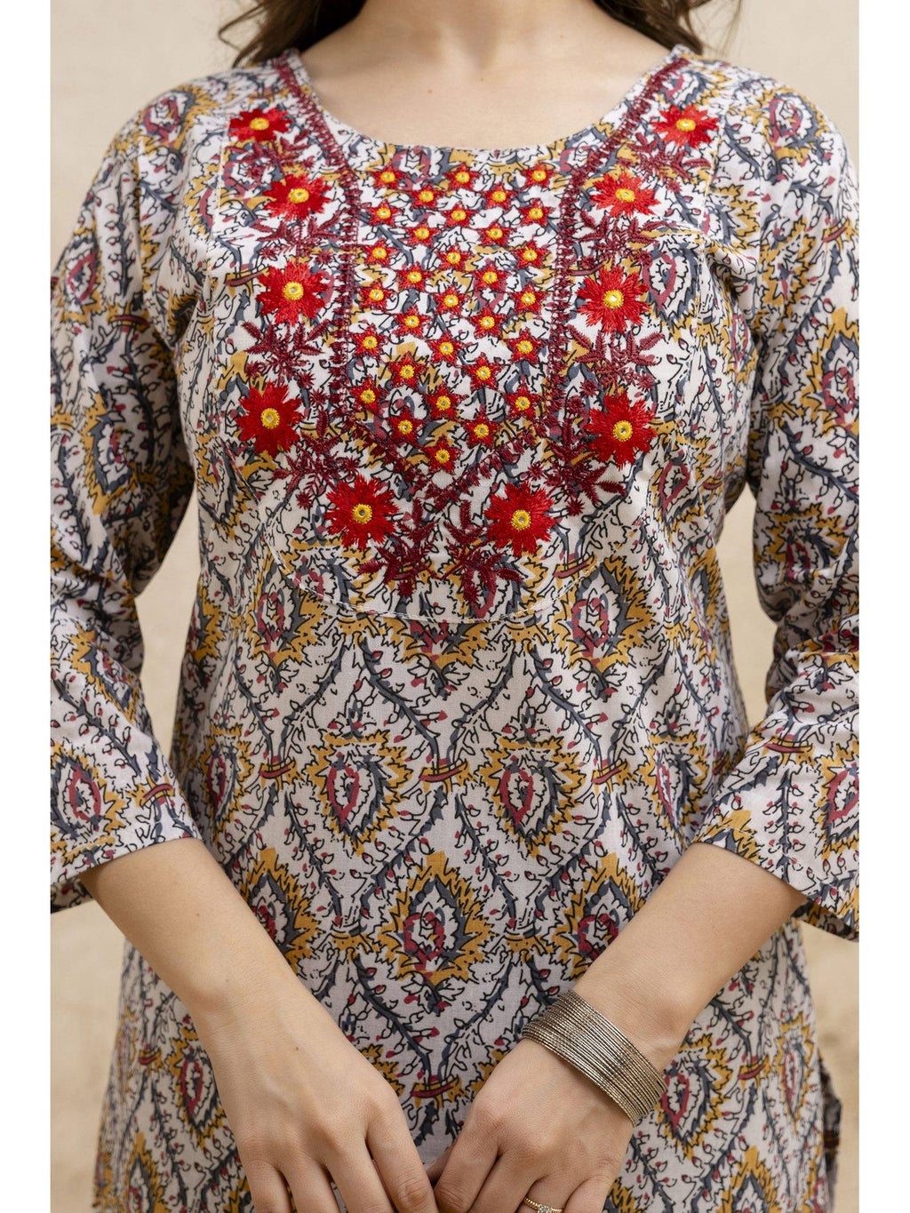 Multi-Color Cotton Printed Embroidered Kurta | U3S - view 5
