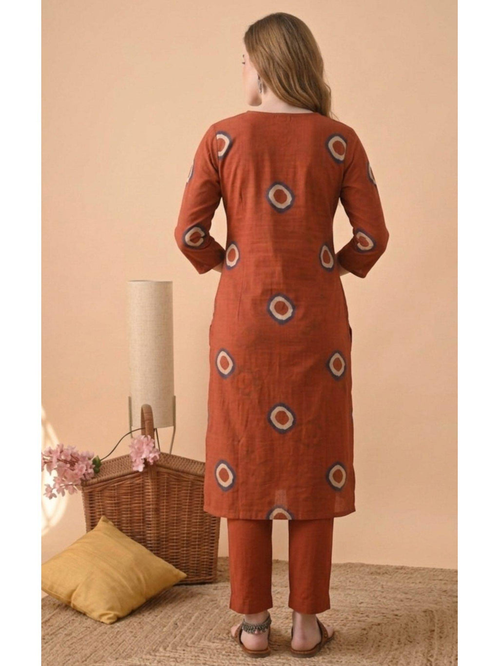 Orange Cotton Printed Embroidered Kurta | KDG - view 2