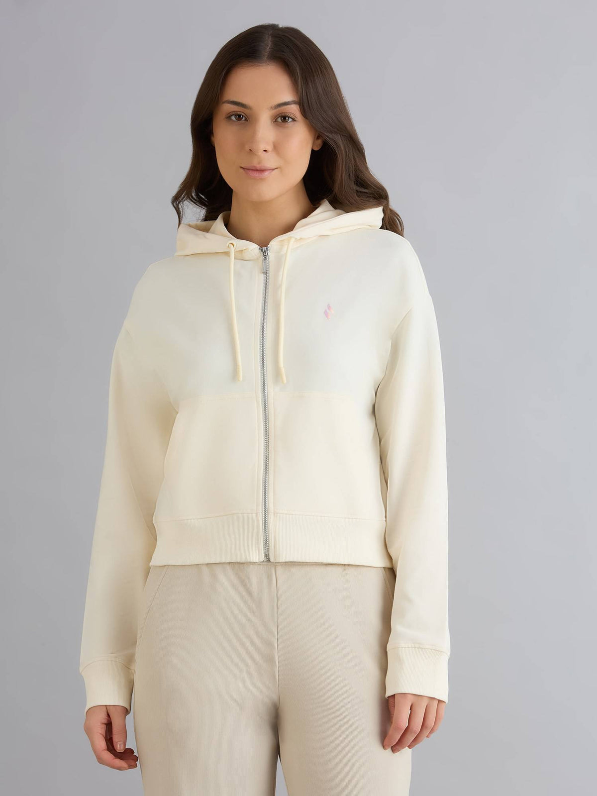 Cream Hooded Full Sleeves Zipper Hoodie | HD56 - view 1