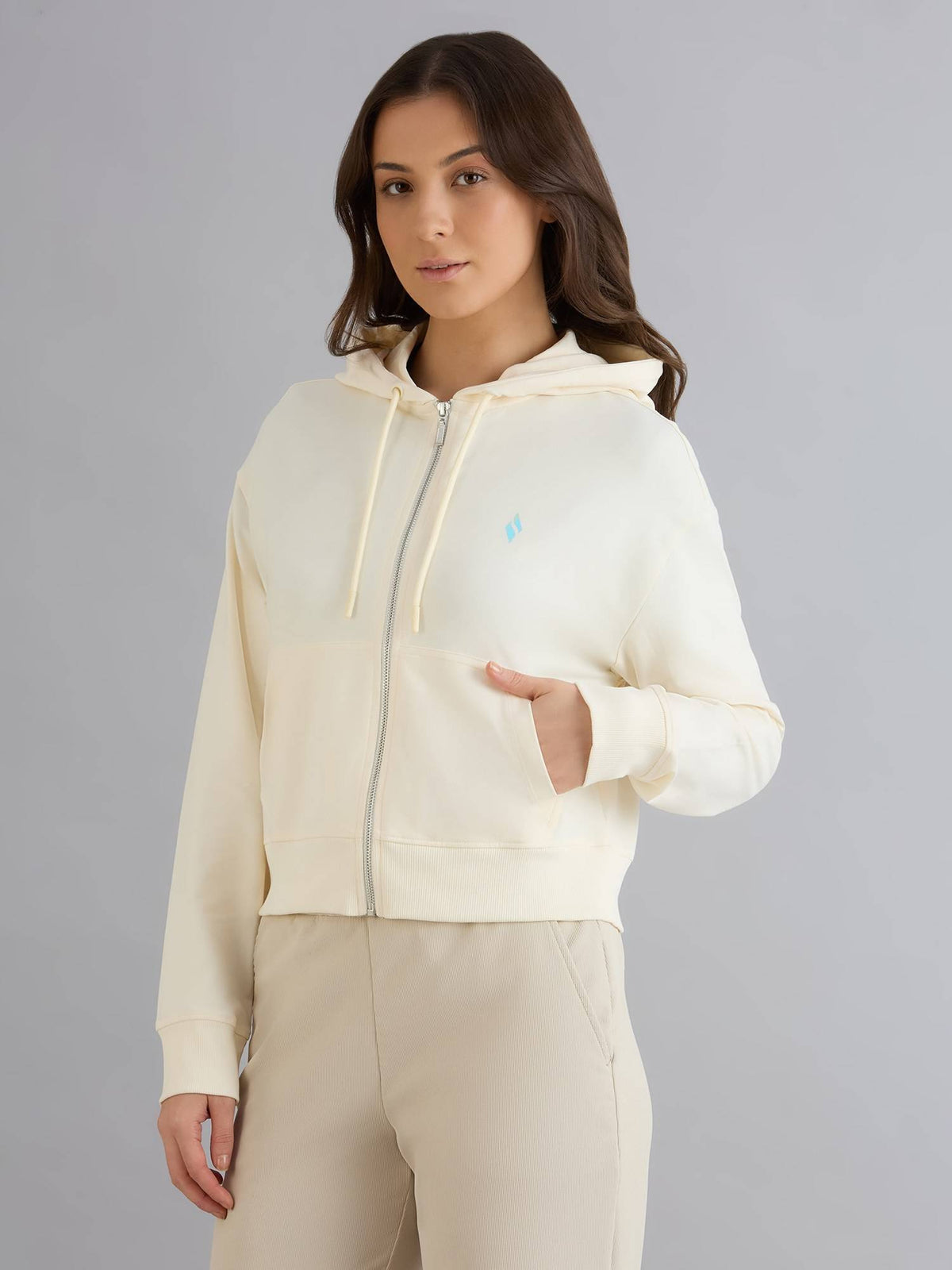 Cream Hooded Full Sleeves Zipper Hoodie | HD56 - view 2