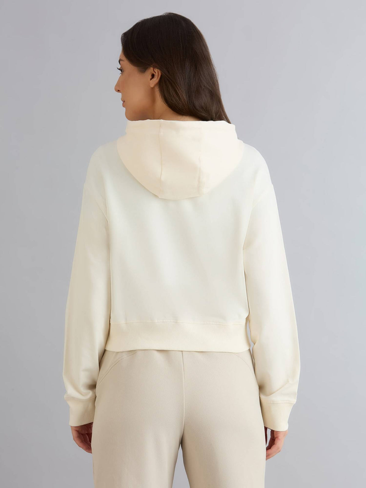 Cream Hooded Full Sleeves Zipper Hoodie | HD56 - view 4