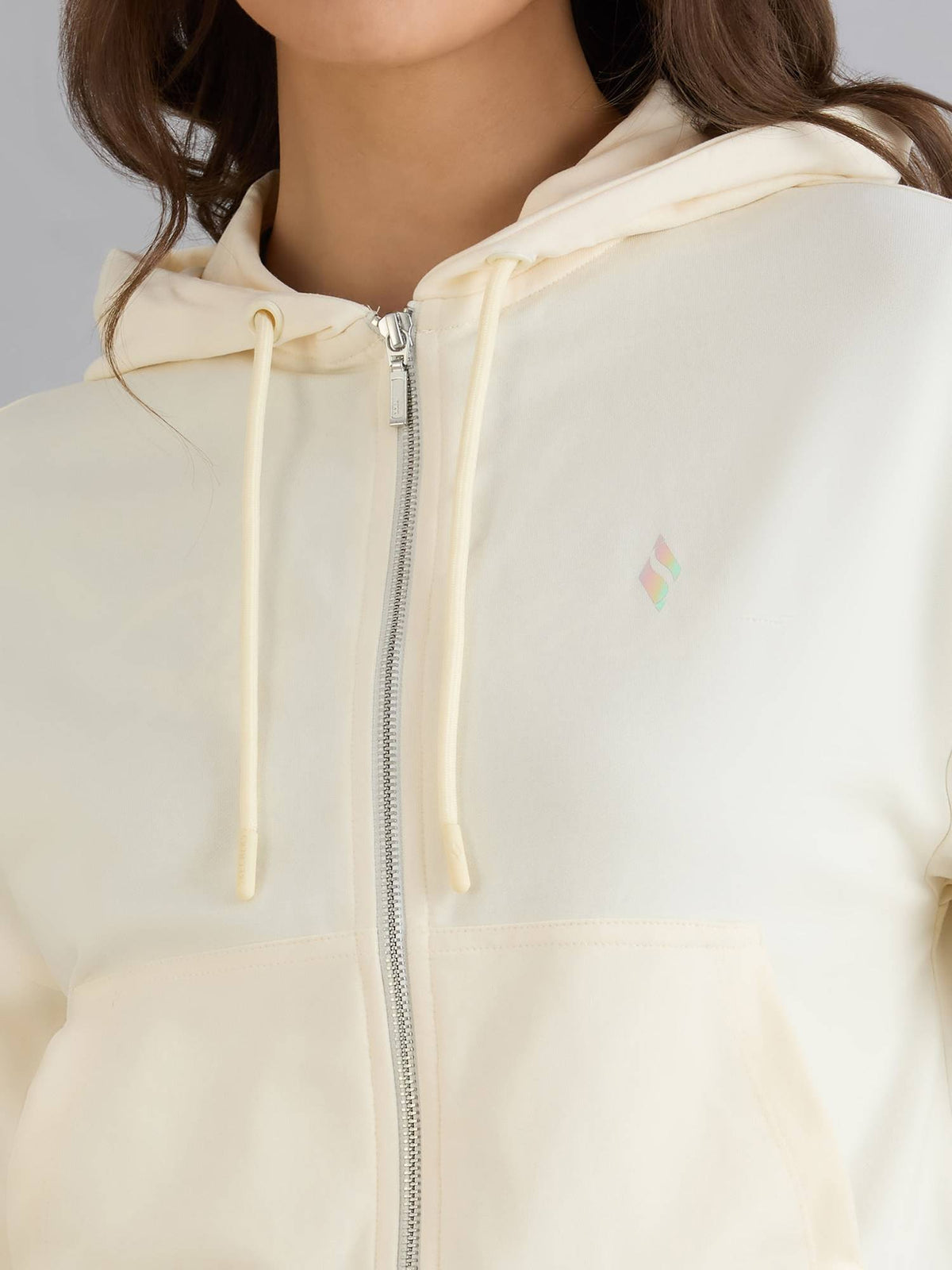 Cream Hooded Full Sleeves Zipper Hoodie | HD56 - view 5
