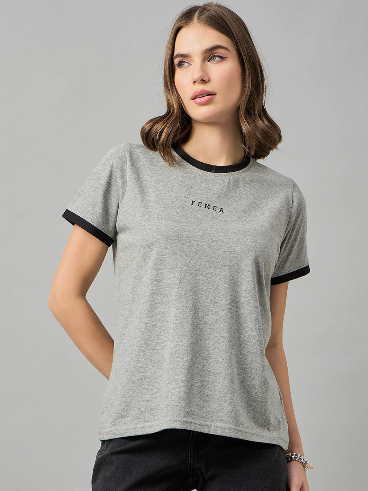 Typography Printed Round Neck Grey T-Shirt | TS56 - view 1