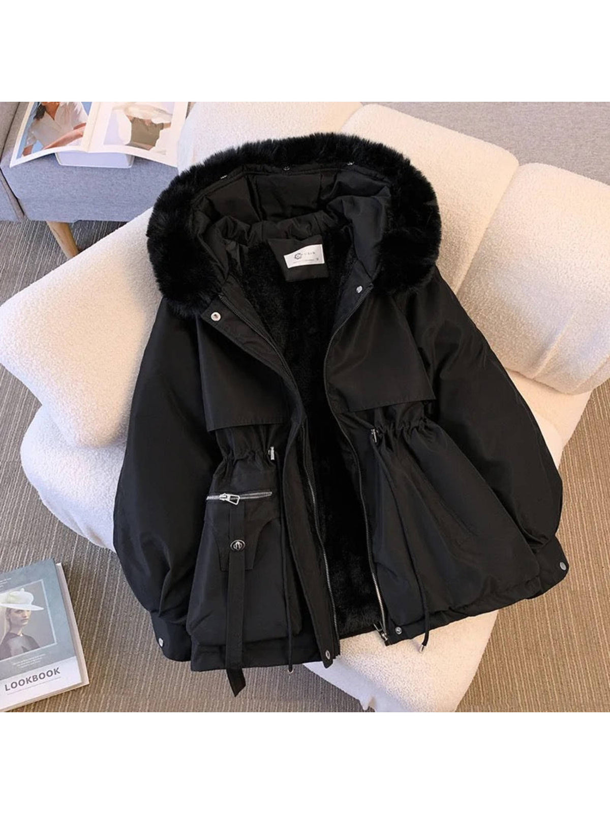 Margot Warm Black Fleece Lined Parka Jacket | JC78 - view 1
