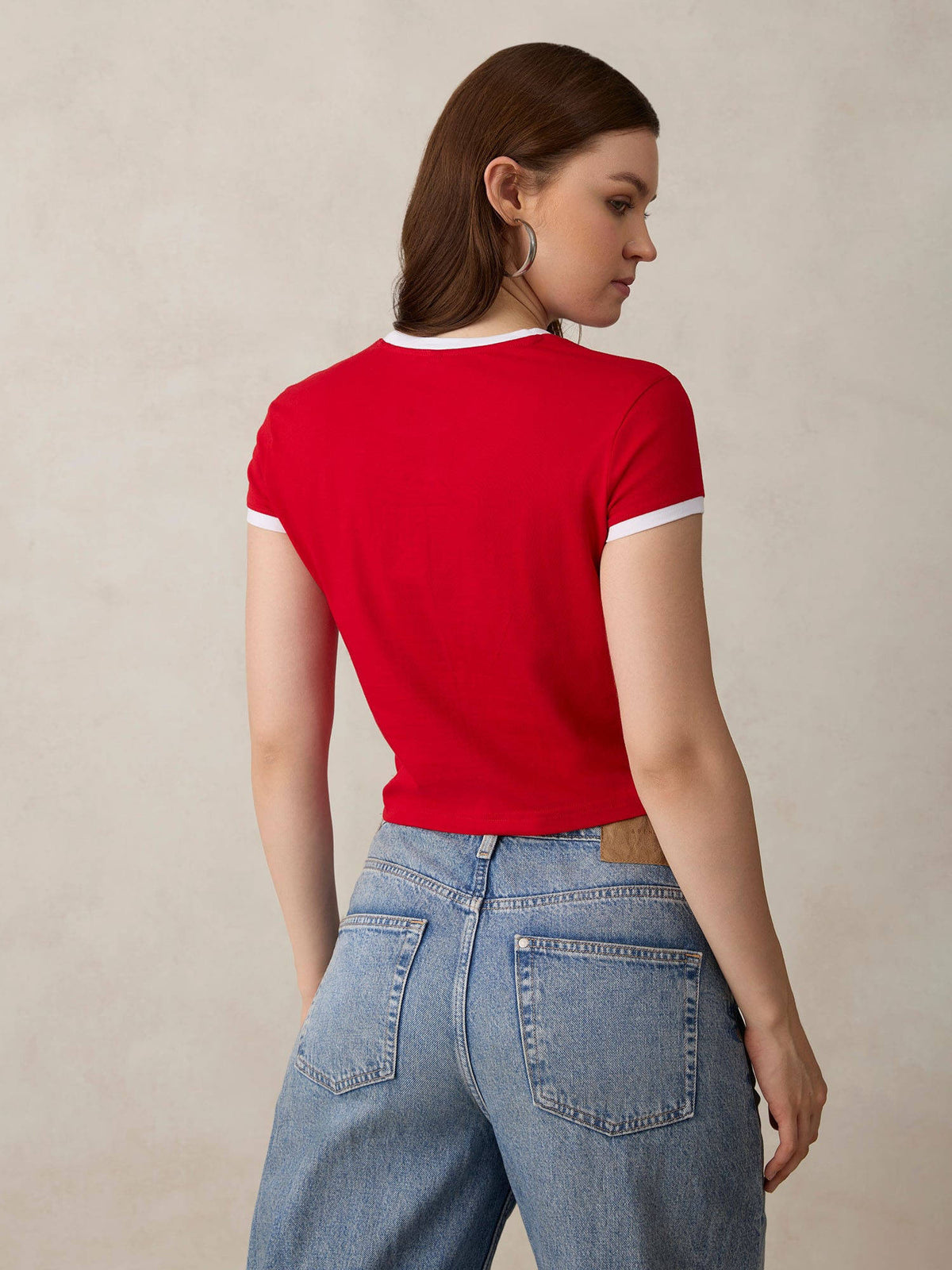 Red Cotton Graphic Cropped Casual Wear T-Shirt | TS56 - view 2