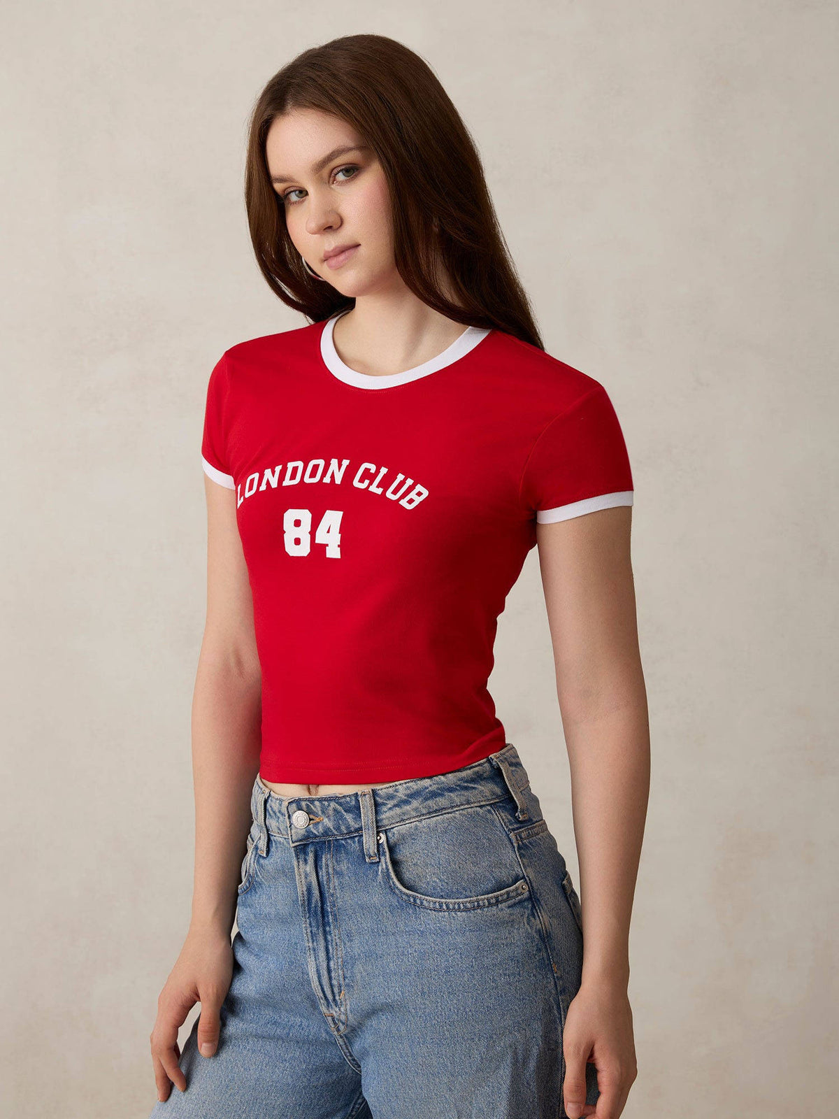 Red Cotton Graphic Cropped Casual Wear T-Shirt | TS56 - view 3