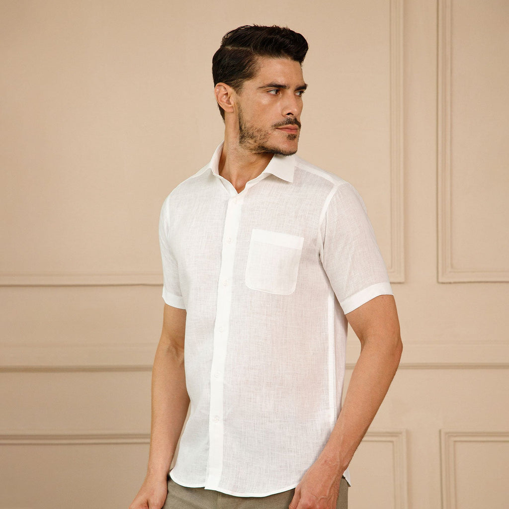 Cedar Pure Linen Half Sleeves Shirt In Snowflake